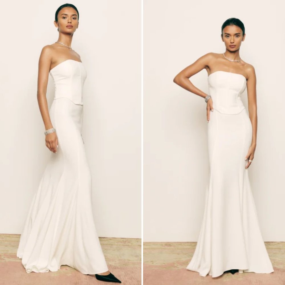 Reformation Haisley Two-Piece Maxi Dress Size 4 Ivory Corset Top Full Skirt